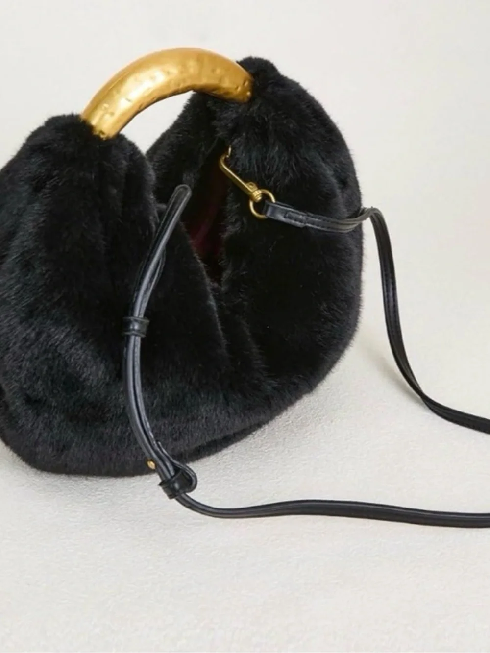 Black Faux Fur Bag with Gold Handle New 🔥🔥